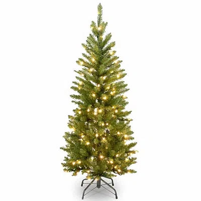 National Tree Co . Kingswood Fir Hinged Pencil 4 1/2 Foot Pre-lit Fir Christmas Tree In Green