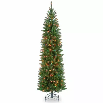 National Tree Co . Kingswood Fir Hinged Pencil 7 1/2 Foot Pre-lit Fir Christmas Tree In Green