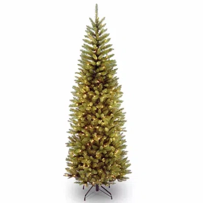 National Tree Co . Kingswood Fir Hinged Pencil 7 1/2 Foot Pre-lit Fir Christmas Tree In Green