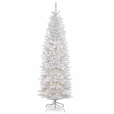 National Tree Co . Kingswood White Fir Hinged Pencil 7 Foot Pre-lit Fir Christmas Tree