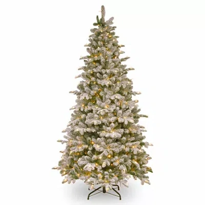 National Tree Co . Snowey Everest Fir 7 1/2 Foot Pre-lit Flocked Fir Christmas Tree In Green