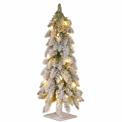 National Tree Co . Snowy Downswept 2 Foot Pre-lit Flocked Christmas Tree In Green