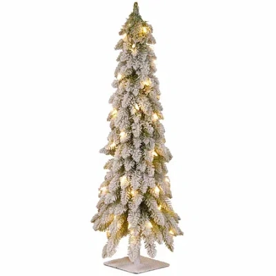 National Tree Co . Snowy Downswept 3 Foot Pre-lit Flocked Christmas Tree In Green