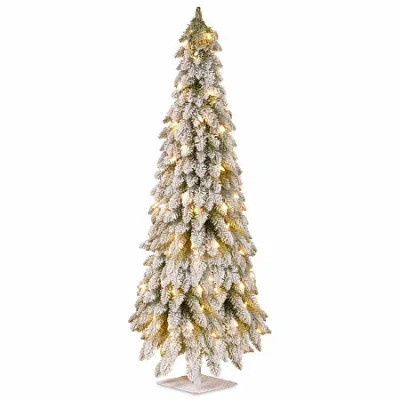 National Tree Co . Snowy Downswept 5 Foot Pre-lit Flocked Christmas Tree In Green