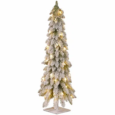National Tree Co . Snowy Downswept Forstree 4 Foot Pre-lit Flocked Christmas Tree In Green