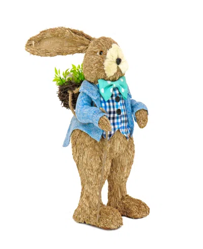 National Tree Company 10" Bunny In Blue Coat In Brown