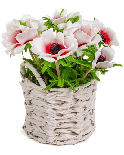 National Tree Company 10in White Anemone Flower Bouquet In White Basket
