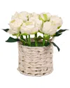 National Tree Company 10in White Peony Flower Bouquet In White Basket In White