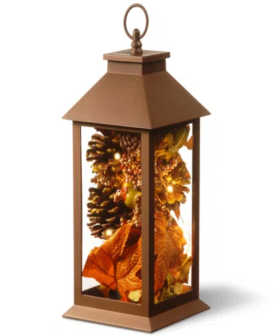 National Tree Company 12" Decorative Autumn Lantern With Led Lights In Brown