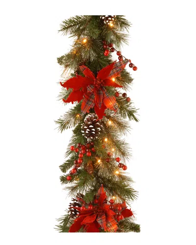 National Tree Company 12in Tartan Plaid Garland With Warm White Led Lights In Red