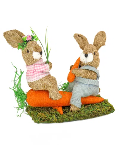 National Tree Company 14" Two Easter Bunnies On Carrot Seesaw In Brown
