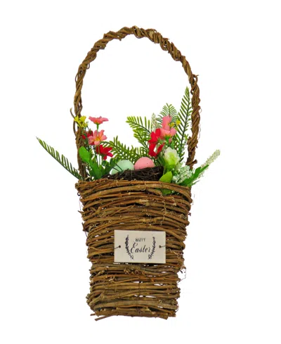 National Tree Company 15" Easter Floral Wall Basket In Brown
