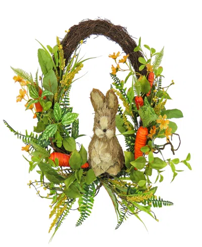 National Tree Company 16" Bunny On Carrot Decorated Easter Wreath In Green