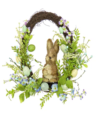 National Tree Company 16" Bunny With Easter Eggs Wreath In Blue