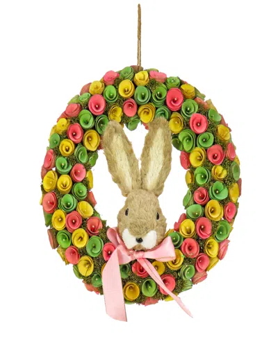 National Tree Company 16" Floral Wreath With Bunny Head Center In Green