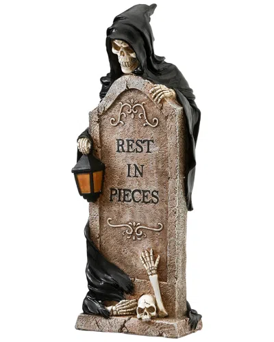 National Tree Company 16" Grim Reaper Skeleton And Tombstone In Black