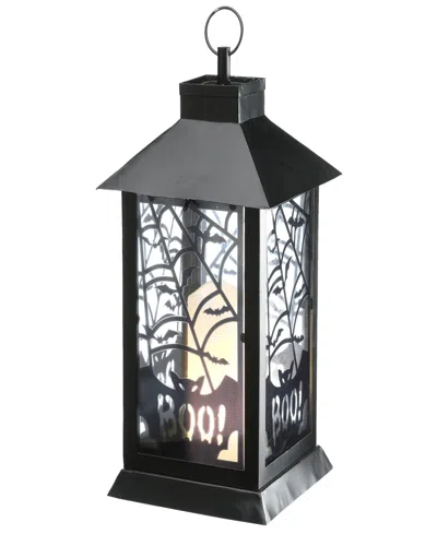 National Tree Company 16" Halloween Lantern With Led Lights, Carved Images Of Bats And Cobwebs, Halloween Collection In Black