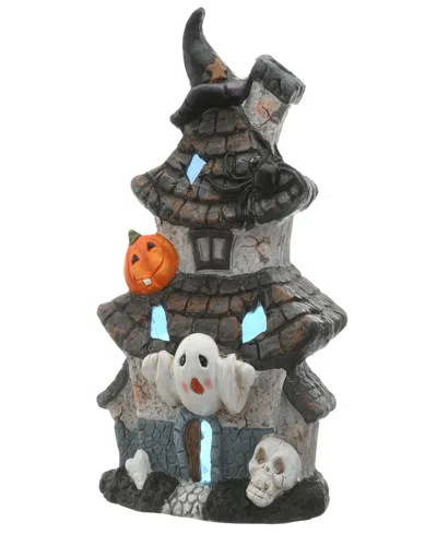 National Tree Company 18" Pre-lit Multilevel Haunted House Decoration, Led Lights, Halloween Collection In Gray