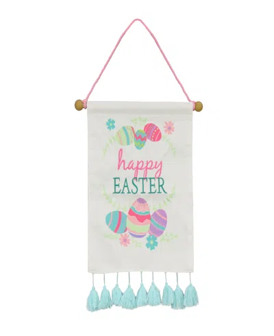 National Tree Company 19" Happy Easter With Eggs Banner In White