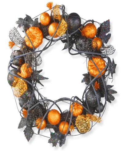 National Tree Company 20" Artificial Halloween Wreath, Decorated With Multicolored Pumpkins, Gourds, Ball Ornaments, Ribbo In Orange