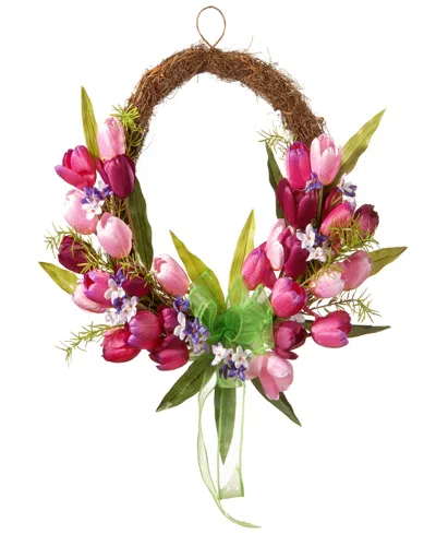 National Tree Company 20 Tulip Twig Wreath In Pink