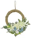 National Tree Company 20in Dahlia, Peony, And Hydrangea Hoop Wreath In Blue