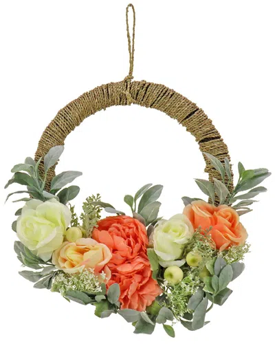 National Tree Company 20in Spring Peony, Rose, And Lambõs Ear Hoop Wreath In Pink