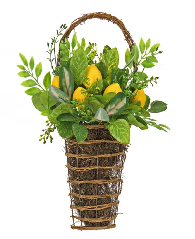 National Tree Company 21 Leafy Greens And Lemons Wall Basket In Yellow