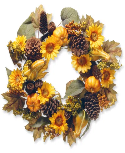 National Tree Company 22" Artificial Autumn Wreath, Decorated With Pumpkins, Gourds, Pinecones, Sunflowers, Berry Clusters In Yellow