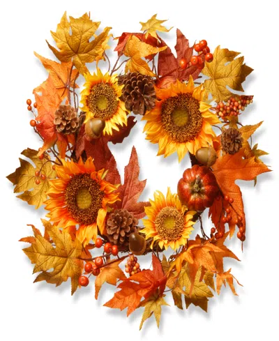 National Tree Company 22" Artificial Autumn Wreath, Decorated With Sunflowers, Pinecones, Berry Clusters, Acorns, Pumpkins In Yellow