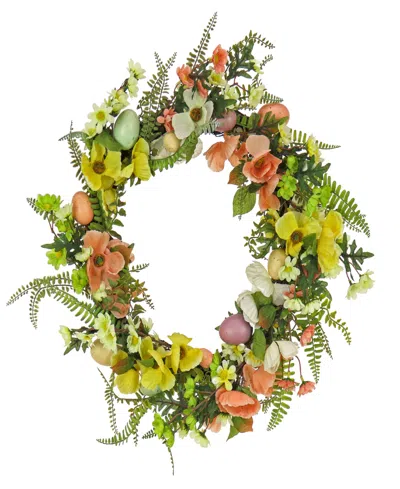 National Tree Company 22" Ferns And Flowers Easter Wreath In Green