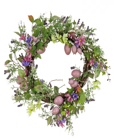 National Tree Company 22" Flowering Eggs Easter Wreath In Purple