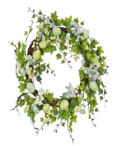 National Tree Company 22" Ivy And Eggs Easter Wreath In Blue