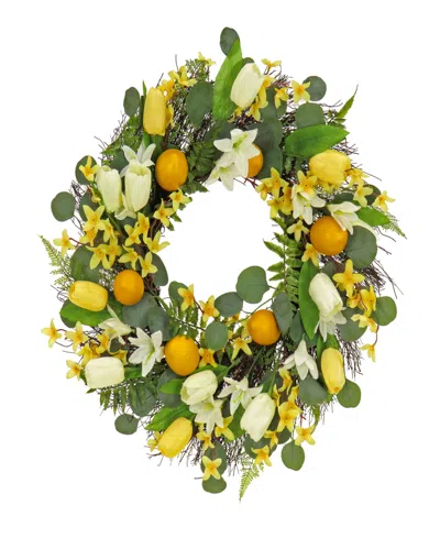 National Tree Company 22 Lemons And Tulips Wreath In Yellow