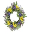 National Tree Company 22in Pansy And Lavender Wreath In Yellow