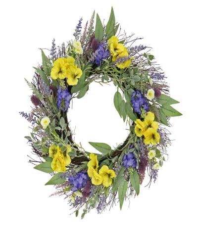 National Tree Company 22in Pansy And Lavender Wreath In Yellow