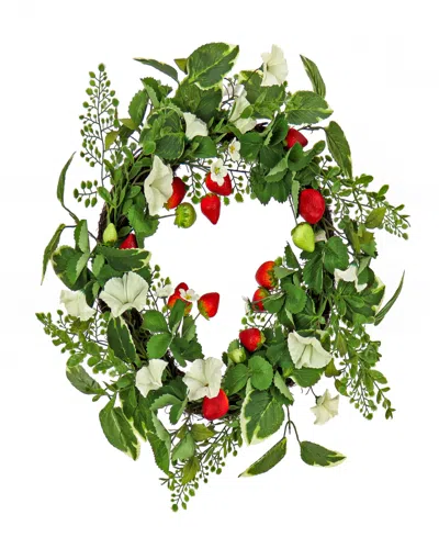 National Tree Company 22 Petunia And Strawberry Wreath In White