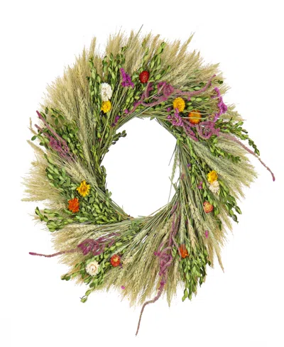 National Tree Company 22 Wheat And Straw Flowers Spring Wreath In Green