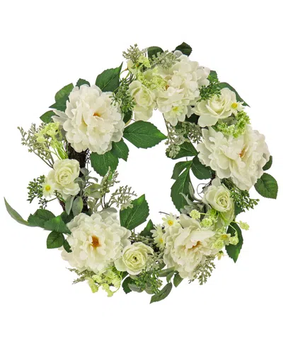 National Tree Company 22in Daisies, Peonies, And Buttercups Wreath In Cream