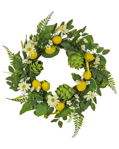 National Tree Company 22in Daisy, Artichoke And Lemon Wreath In Green