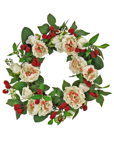 National Tree Company 22in Peony And Raspberry Wreath In Beige
