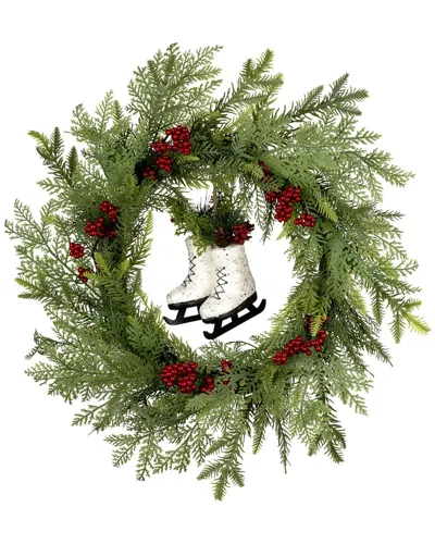 National Tree Company 22in Winter Skates Wreath In Green