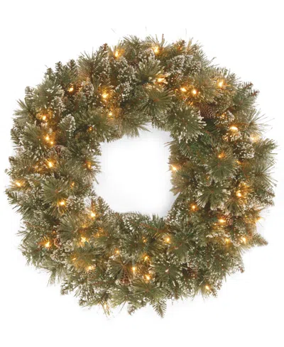 National Tree Company Glittery Bristle Pine Wreath With Clear Lights In 0
