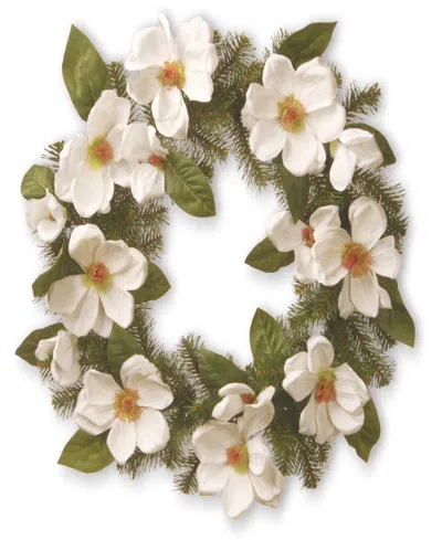 National Tree Company 24 North Valley Spruce Magnolia Wreath In White