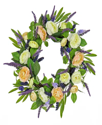 National Tree Company 24 Ranunculus And Astilbes Wreath In Green