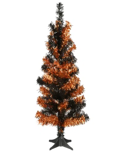 National Tree Company 24" Tinsel Tree, Black, Orange, Halloween Collection