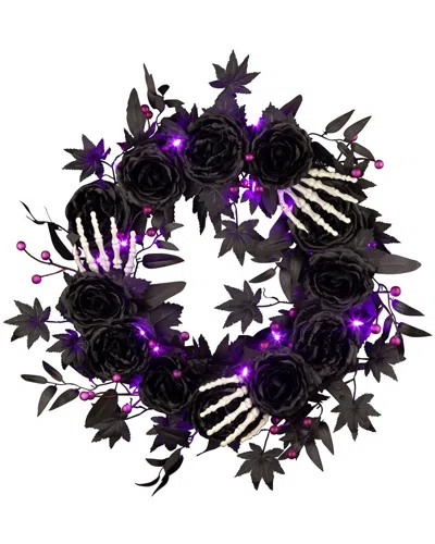 National Tree Company 24in Bad To The Bone Halloween Wreath In Purple