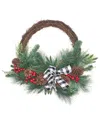 National Tree Company 24in Christmas Mixed Pine And Berries Wreath In Green