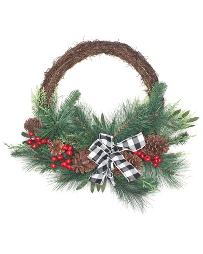 National Tree Company 24in Christmas Mixed Pine And Berries Wreath In Green