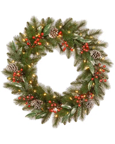 National Tree Company 24in Frosted Pine Berry Wreath In Green